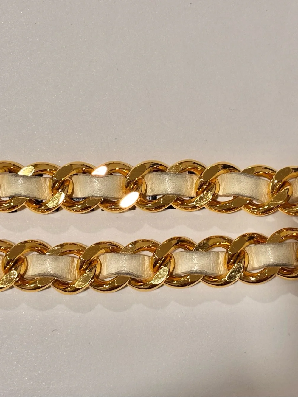 Authentic CHANEL vintage beige leather chain medallion belt 75cm